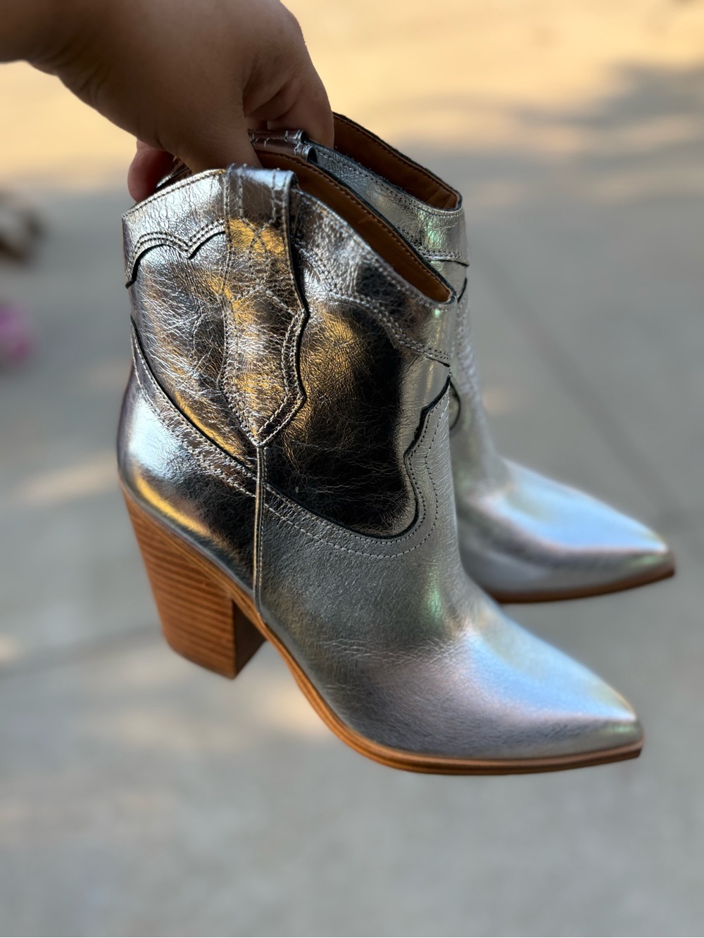 Marc Fisher Silver Metallic Western Ankle Boots